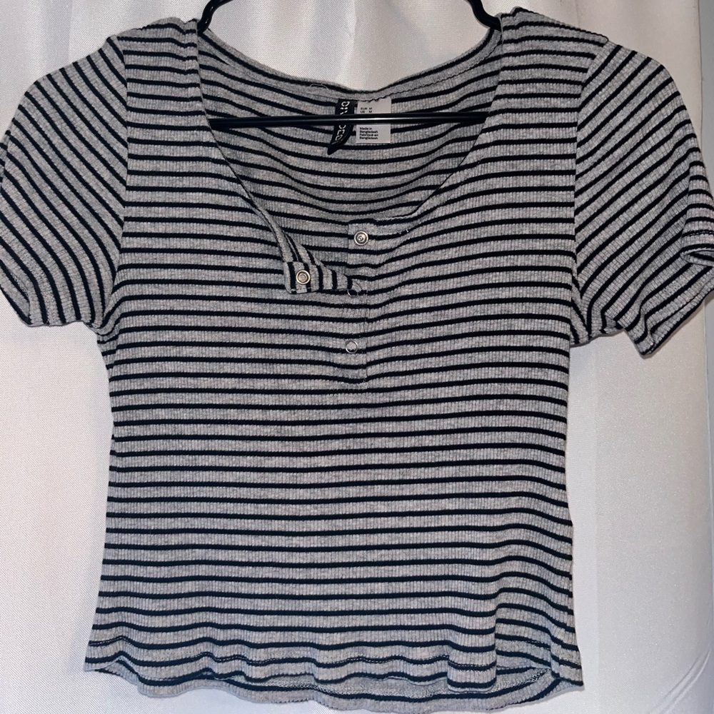 Grey and black striped crop top